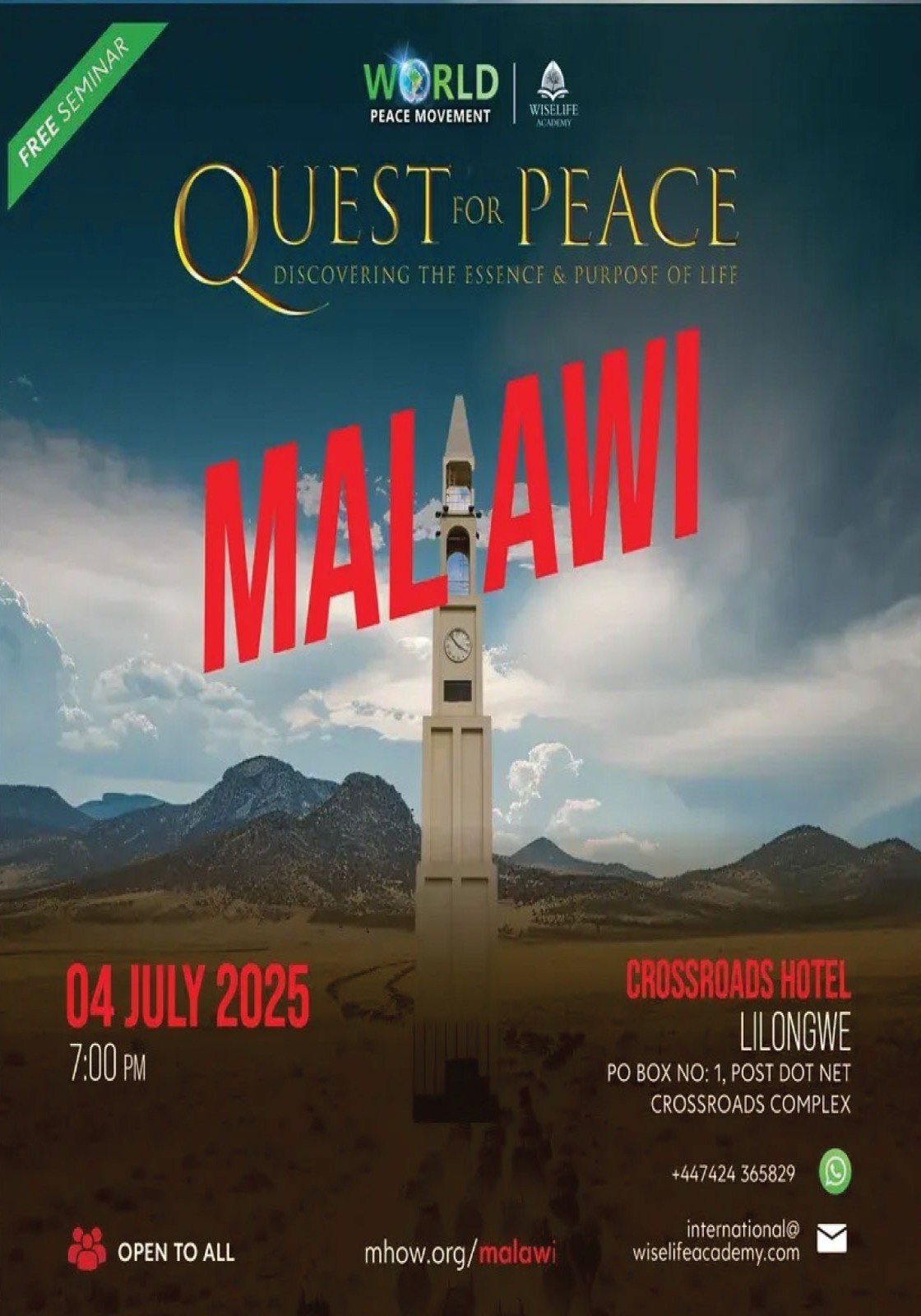 Image representing the event: Quest For Peace Malawi Seminar